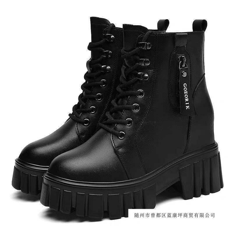 Brand Off-Size Soft Leather Boots for Women 2025 Autumn and Winter New Trendy Height-Increasing Lightweight Fashion Casual Ankle Boots