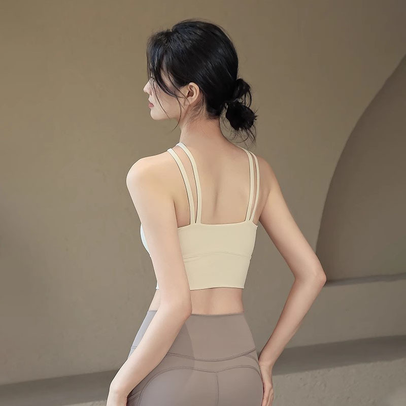 運動內衣女一體杯防震瑜伽服背心性感吊帶跑步訓練時尚健身文胸夏