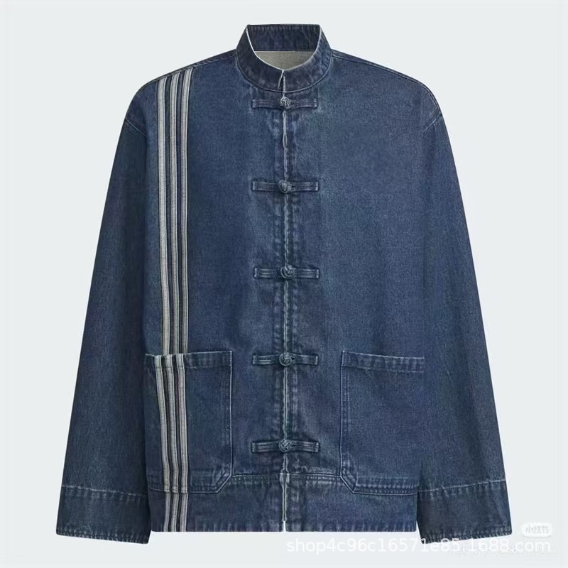 adidas Originals Chinese Style Tang Suit Washed Denim Jacket Blue