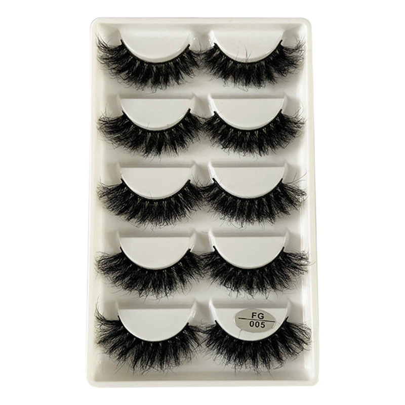 Натуральный беспорядочный набор из 5 пар жареных коротких накладных ресниц, европейский и американский экспорт, многослойные завитые толстые накладные ресницы с имитацией норки