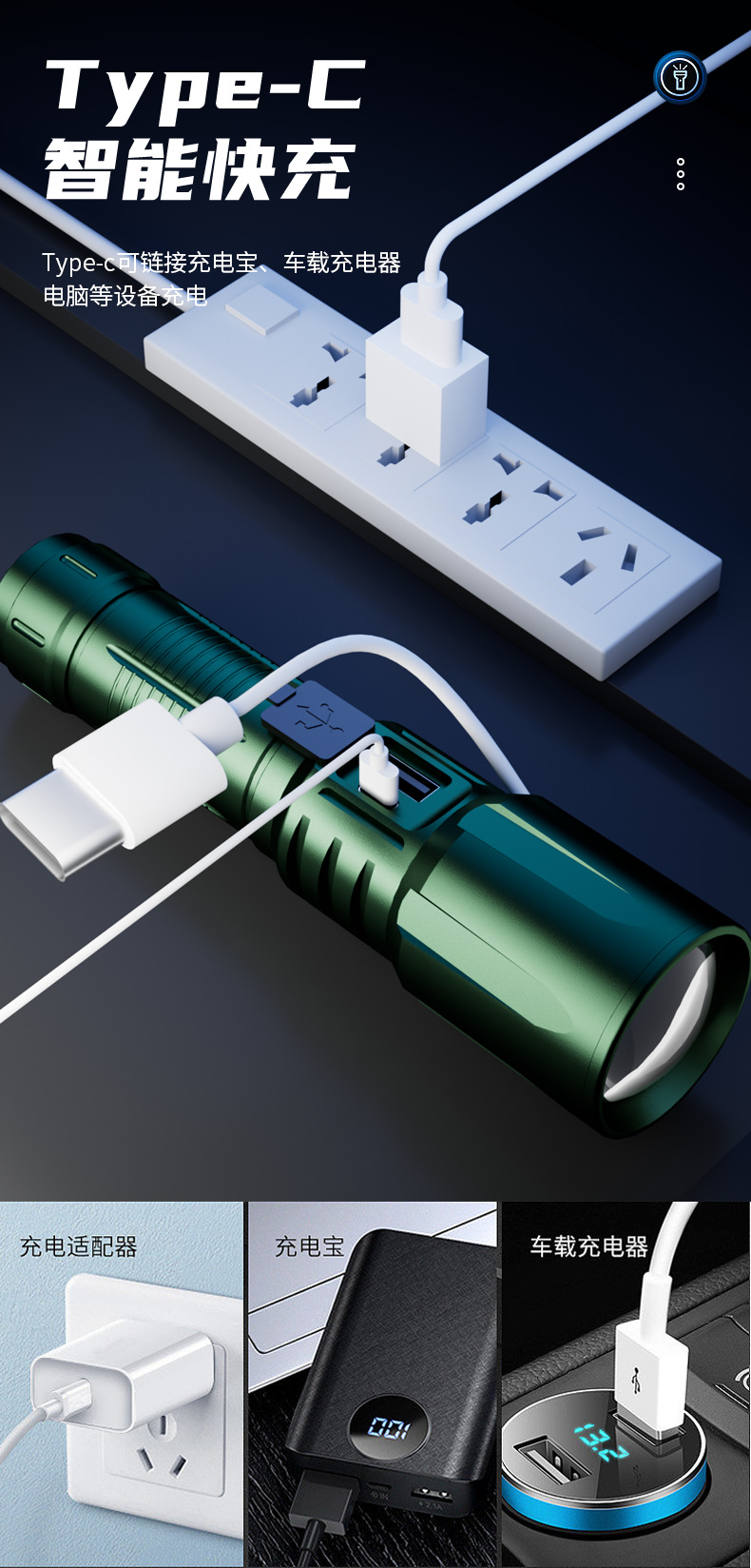 Strong Light Flashlight, White Laser, Rechargeable, Outdoor, Home Use, Portable Patrol, Ultra-Long Battery Life, White Rechargeable, Ultra-Bright