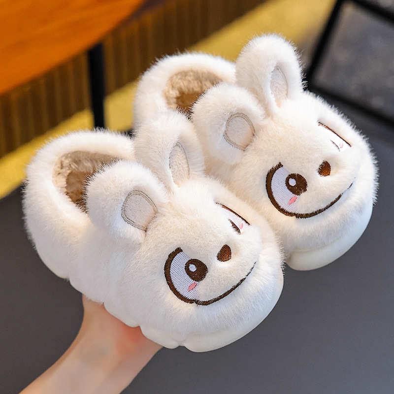 Zapatillas de algodón para niños de invierno para niños y niñas, calentamiento de lana para niños y niñas, conejos lindos para padres e hijos, zapatos de algodón para niños pequeños y medianos