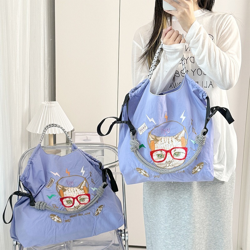 Japanese homemade ball chain eco-friendly shopping bag nylon embroidered hand canvas bag nylon shopping bag