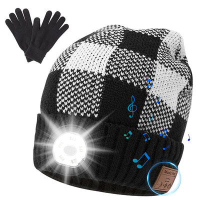 2021新款蓝牙音乐耳机帽 双耳立体声LED夜间照明警示灯保暖针织帽|ru