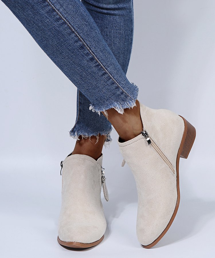 Women's Mid Heel Ankle Boots With Side Zipper Pointed Toe_voghion.com