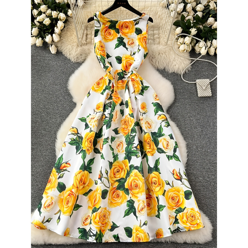 スポット外国貿易アマゾン独立ステーションクロスボーダーヨーロッパとアメリカの服夏の花柄ウエストレディースドレス|undefined