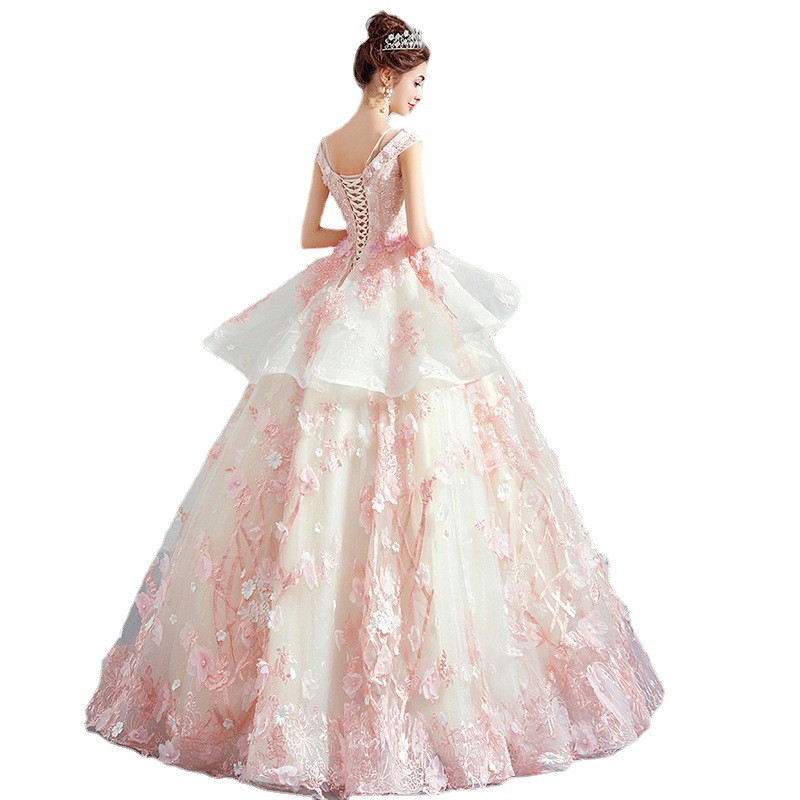 Fuchsia small princess costume for bride, Korean fitted wedding dress, evening dress, open shoulders 5