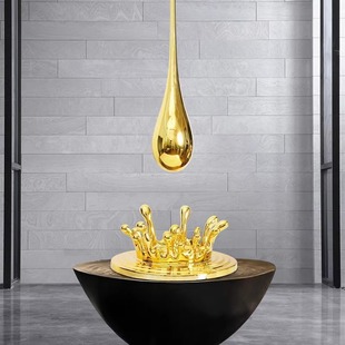 Sales Office Exhibition Hall Hotel Lobby Hanging Water Drop Sculpture Light Luxury Electroplating Hanging Decoration Commercial Center Model Room Accessories