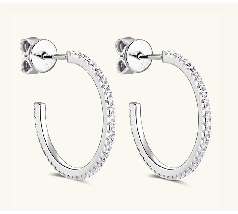 Moissanite Inlay Material 1 Pair 925 Sterling Silver Moissanite C Shape Ear Studs