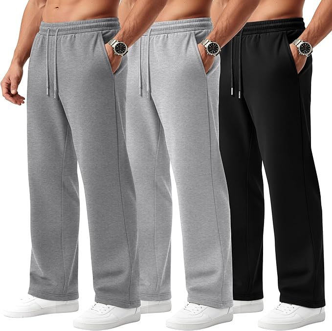 Men's 3-Pack Performance Joggers - Quick-Dry Relaxed Fit Sweatpants With Drawstring Waist (Black/Grey/Navy Combo, S-3xl, Polyester)_voghion.com