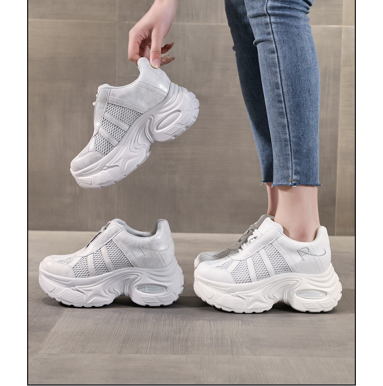 Giày sneaker chunky nữ đế dày tăng chiều cao mặt lưới thoáng khí — màu be chi tiết 17
