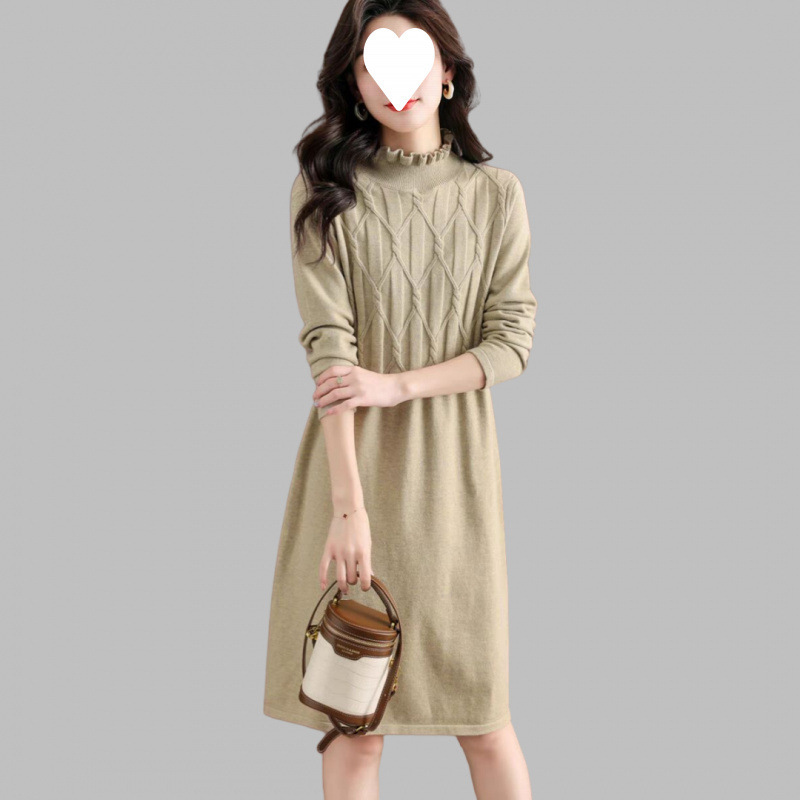 Bottoming Dress for Women in Autumn and Winter with Coat, Sweater Dress, Mid-Length Knitted Style Inner Wear