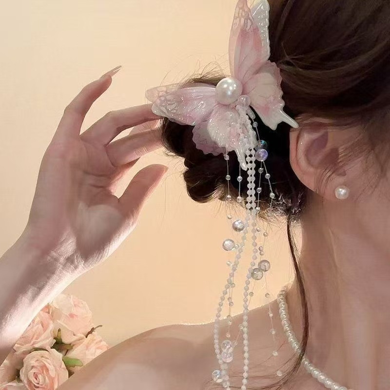 2026 New Chinese Style Ethnic Butterfly Hair Clip for Women, Long Tassel Pendant, Super Fairy Photo-Ready Niche Hair Accessory Clip