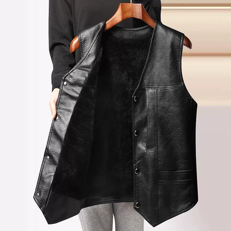 Осенний и зимний средний и пожилой кожаный жилет мужской бархат толстый папа зимний дедушка теплый жилет