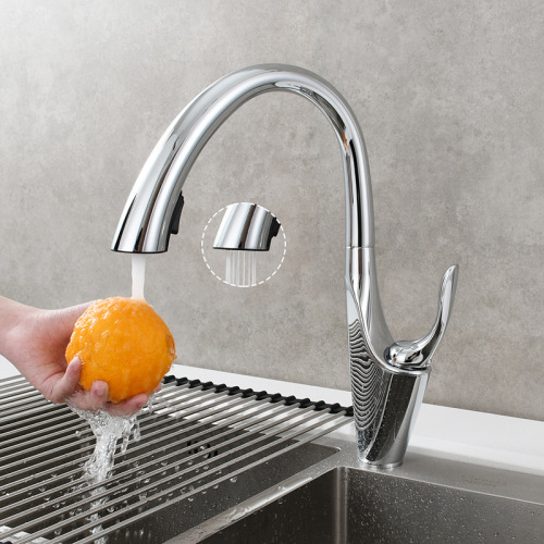 Copper pull-out kitchen faucet with hot and cold basin, dishwasher sink faucet, shower head with double outlet, rotatable faucet