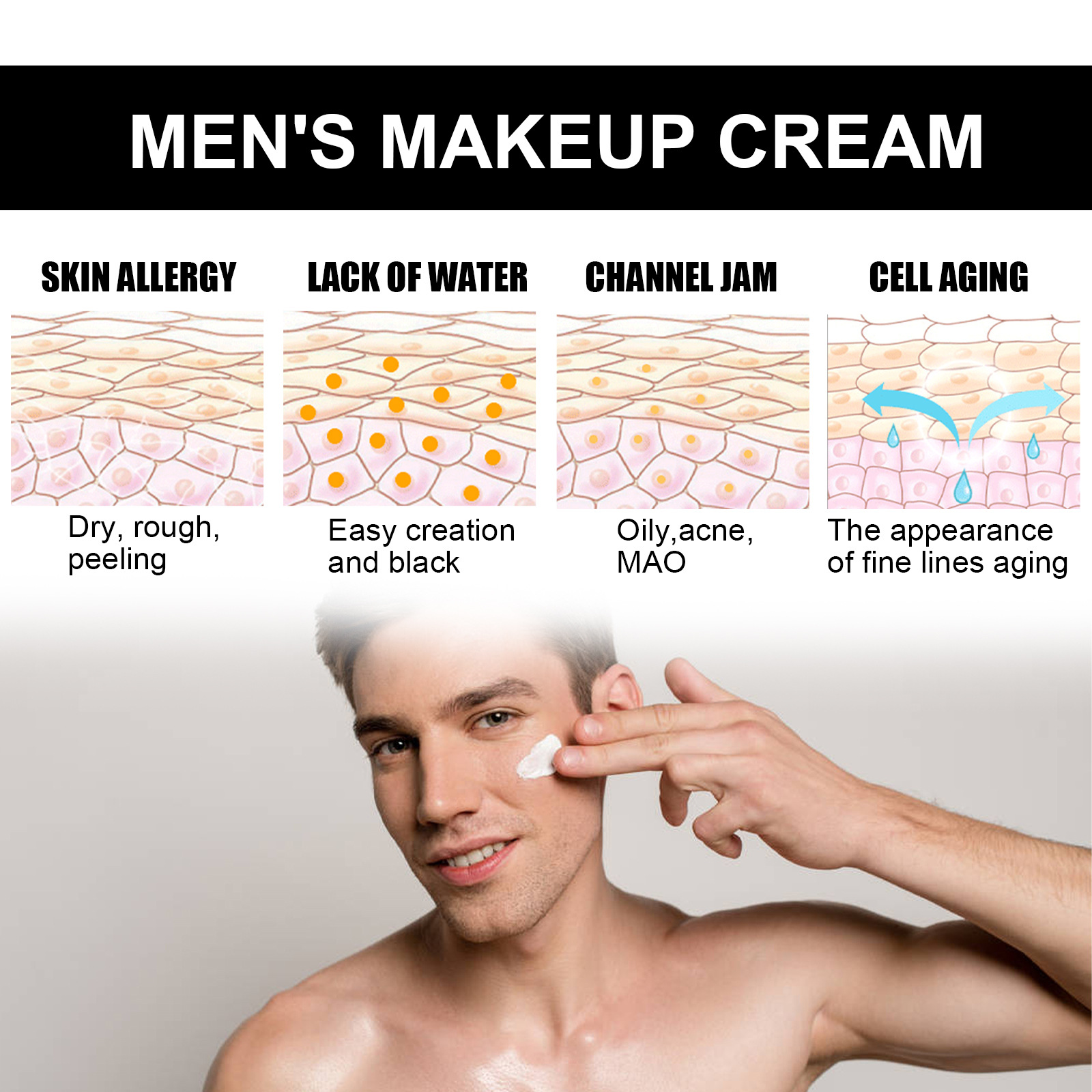 Makeup Men's Erfrischender und nicht fettender Concealer, Akne-Maske, Hautaufhellung, Invisible Pore Sloth Cre_voghion.com