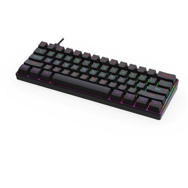61‑key mechanical keyboard, wired RGB, green switch feel, compact 60% layout