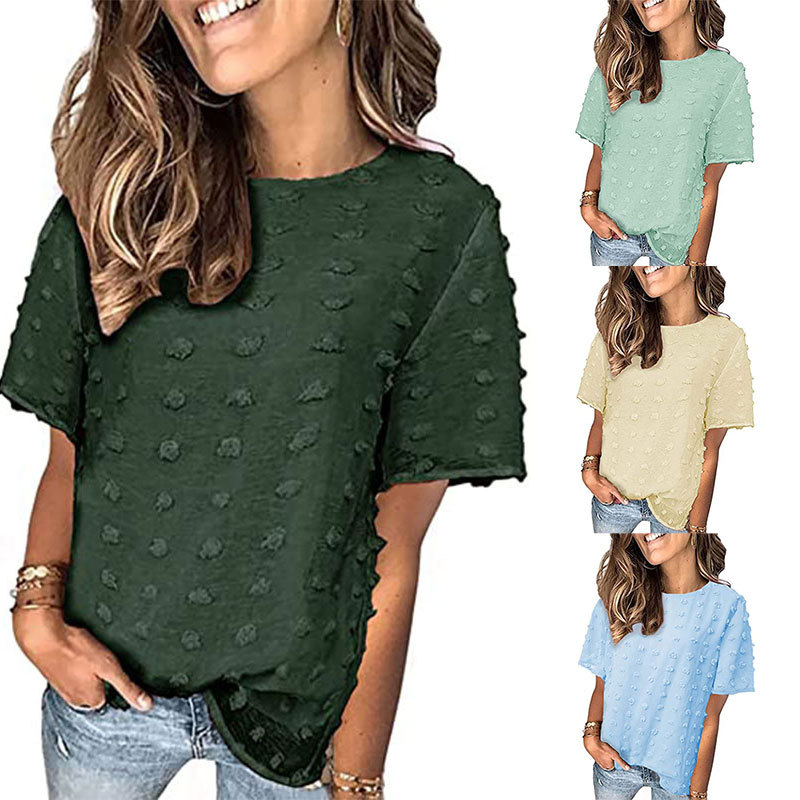 summer cute solid shirt with a round collar