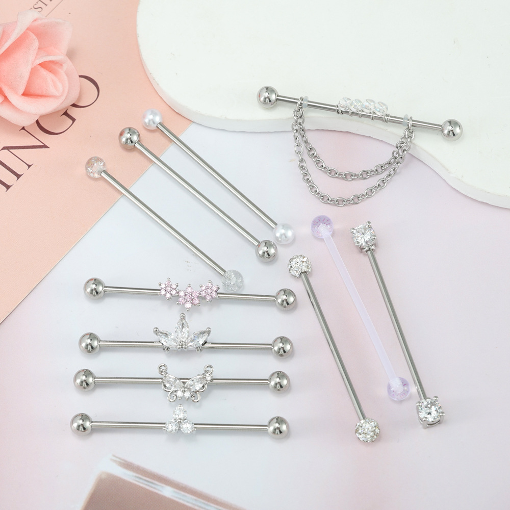 11-Piece Amazon Set Double Ear Piercing Long Bar Ear Bone Studs Industrial Ear Studs Stainless Steel Bridge Ear Studs detail image 8