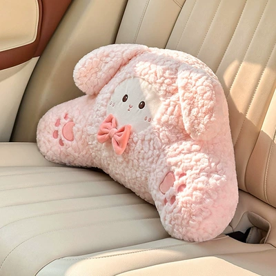 Cute Car Headrest and Lumbar Waist support - beanie-velvet-bunny-waist-pink