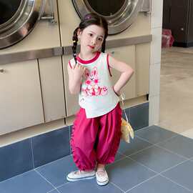 女童2026夏季新款卡通兔子无袖背心套装韩系洋气防蚊裤两件套