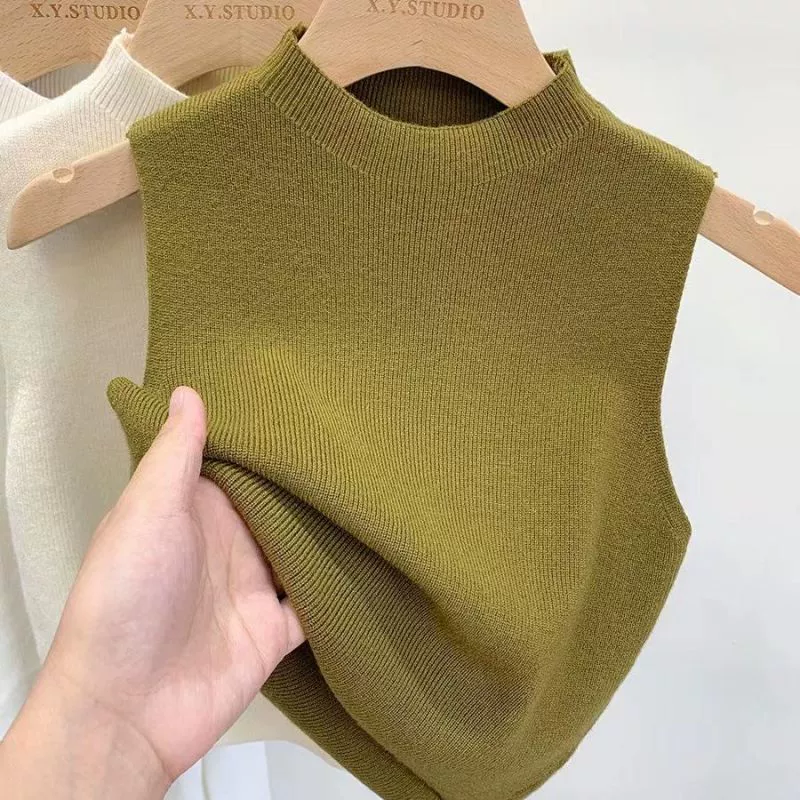 Сексуальный трикотажный жилет маленький подтяжка женский внутри и снаружи шикарная горячая девушка короткая рубашка без рукавов с полувысоким воротником