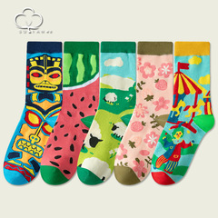 綠色系列襪子女中筒襪ins潮女襪春秋款女生長筒襪日系可愛長襪女