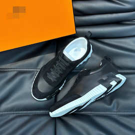 欧洲站新款牛皮拼接帆布透气系带休闲板鞋广州外贸男鞋