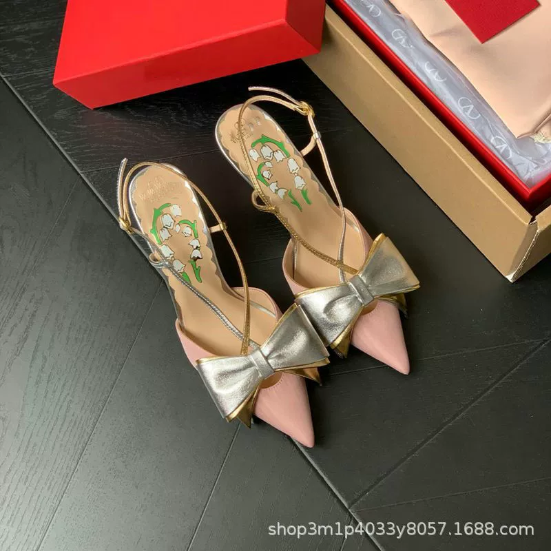 Summer sandals with bow, genuine leather