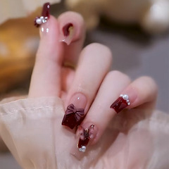 氣質穿戴甲珍珠山茶花可拆卸長款假指甲高級感輕奢成品美甲貼片