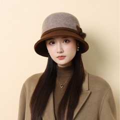 羊毛呢渔夫帽女秋冬季韩版百搭中老年人保暖优雅英伦复古盆帽礼帽