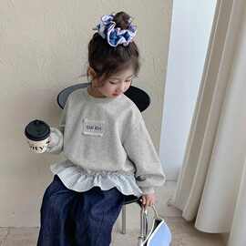 女童洋气卫衣春秋款2026新款女宝宝童装小女孩打底衫儿童花边上衣