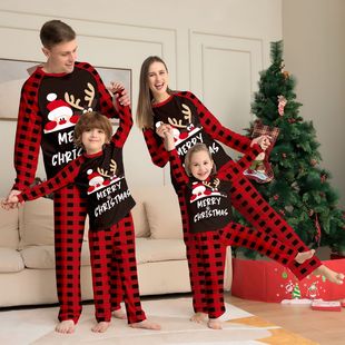 Amazon's New Autumn Cute Letter Print Christmas Parent-Child Suit Foreign Trade European and American Plaid Home Clothes Pajamas