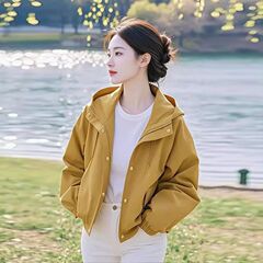 春季新款今年流行超好看休闲小众宽松黄色连帽短款外套女