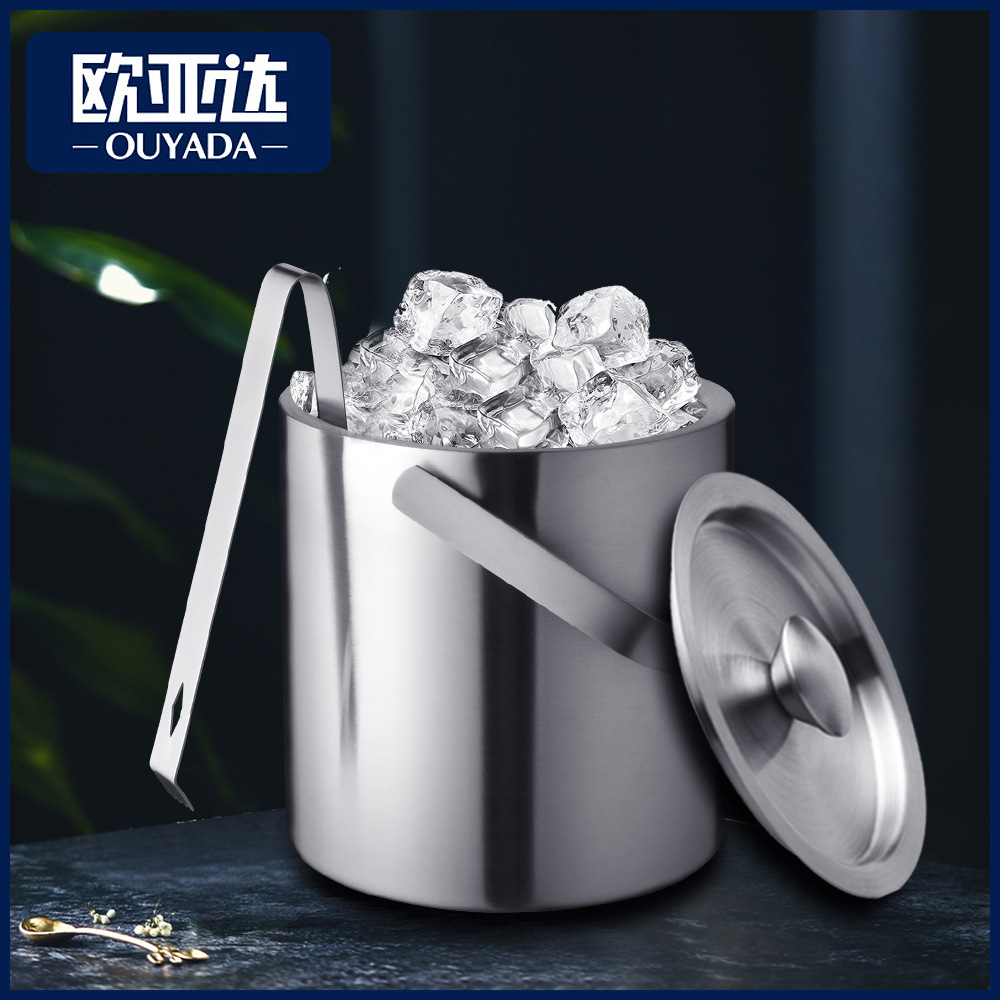 double-layer handheld ice bucket stainless steel for commercial use