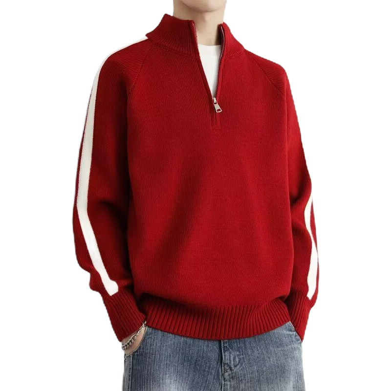 Explosiones transfronterizas de tamaño europeo gran collar Henry collar medio cremallera camiseta de punto suéter hombre rayas otoño invierno fábrica al por mayor
