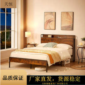 铁艺床带插座1.5米床架卧室1.8米双人大床钢木结构主卧床架铁床