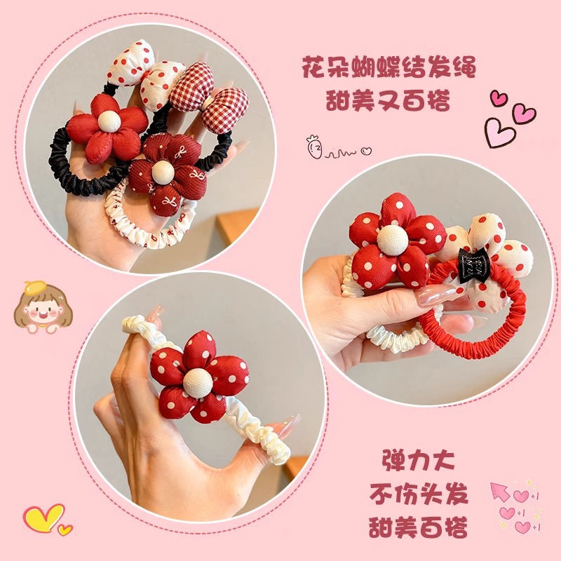 Niños Anchorá flores rojas cabello niñas lindas arco del intestino delgado anillo de cabello para saludar Año Nuevo niña pequeña cabeza de cabello adornamiento