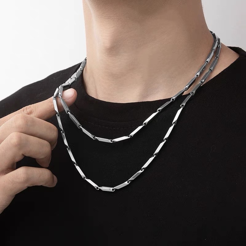 Diamond-shaped Necklace Made Of Titanium Steel, Korean Style, Fashionable And Unique, Non-fading, Bamboo-shaped, Trendy_voghion.com