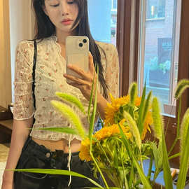 韩国chic时尚系带大V领花样编织针织吊带背心女性感纯欲风上衣潮