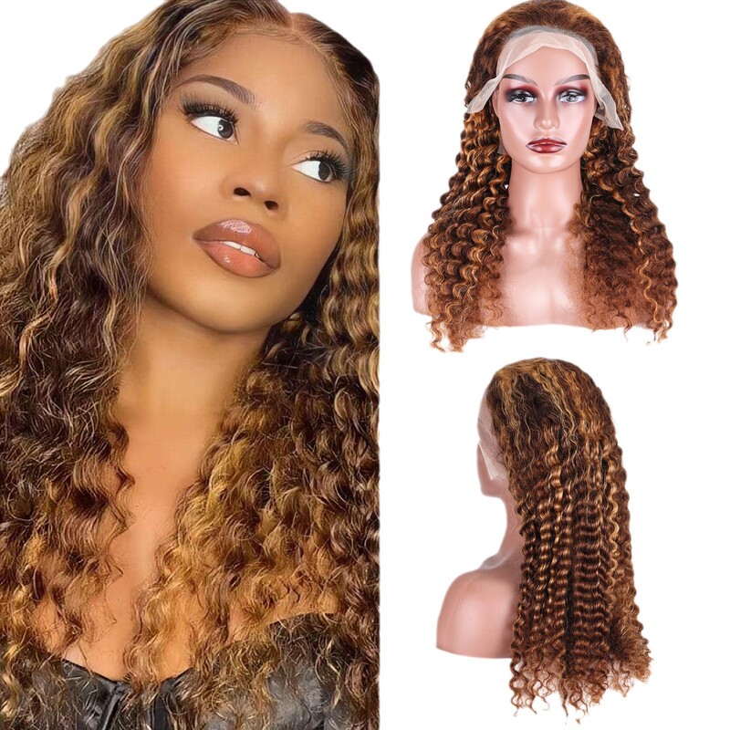 4/27 Deep Wave Deep Wave 13*4 Real Human Hair Wig Lace Top Highlight Piano Color