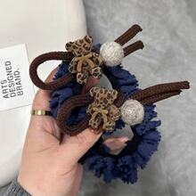 豹纹小熊毛球大肠发圈女高级感低马尾皮筋头花盘发丸子头绳发绳冬