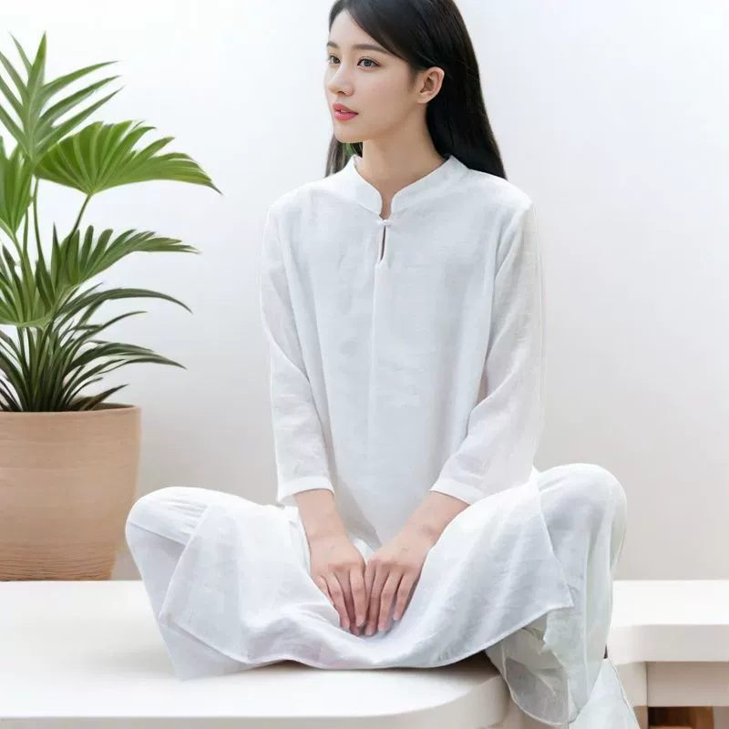 Новая коллекция женской одежды в стиле Дзен Весна/Лето 2025: художественная одежда для йоги в китайском стиле, одежда для чаепитий, одежда для дзен-танцев, костюм из хлопка и льна в новом китайском стиле, сказочный вид.