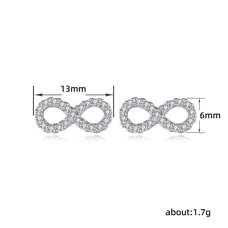6g Weight Copper Ear Needle Material 1 Pair Cute Infinity Inlay Copper Zircon Ear Studs