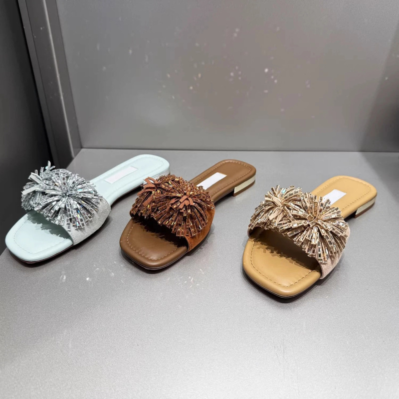 Winter Is Here~ Fireworks Rhinestone Flat Slippers for Women, Summer Outdoor Wear, 2026 New Model, High-End and Stunningly Beautiful Sandals Winter Is Here~ Fireworks Rhinestone Flat Slippers for Women, Summer Outdoor Wear, 2026 New Model, High-End and Stunningly Beautiful Sandals