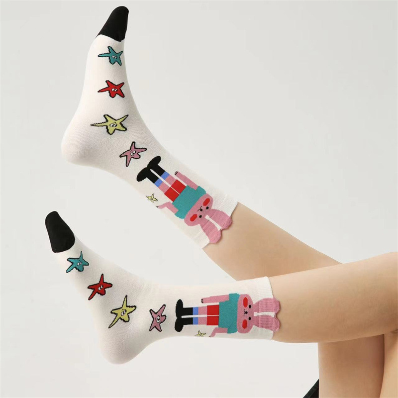秋冬新款多巴胺潮襪子原創設計女襪可愛卡通兔子少女感無骨中筒襪