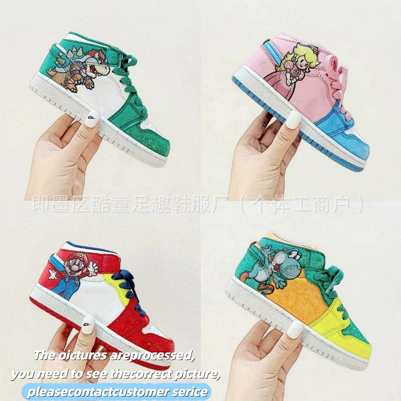 XX039 Детская обувь Mary co-branded aj-1 средней высоты на липучке, детская обувь для мальчиков и девочек, спортивная обувь