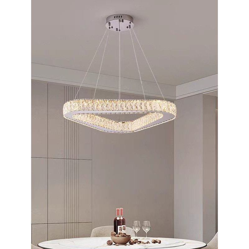 Araña de sala de estar de lujo ligera moderna, diseñador, lámpara de cristal de alta gama, nueva lámpara de comedor de alta gama, lámpara triangular