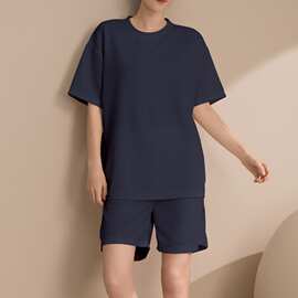 clothing多色 藏蓝华夫格套装女跨境速卖通短袖短裤运动服俄罗斯