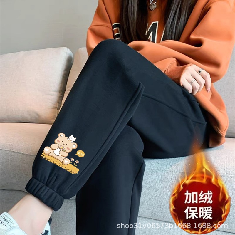 Sanhua Bear 레깅스 블랙 팬츠 플러스 벨벳